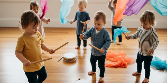 img_001_feature_image Toddlers developing motor skills and brain connections through music and movement activities at Sunshine Coast early learning centre