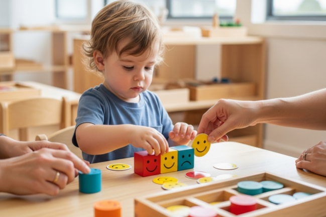 Toddler learning emotional recognition through play-based activities at a Sunshine Coast early learning centre
