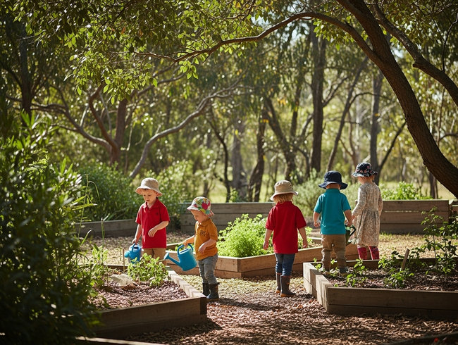 Children engaged in nature-based learning routines in beautiful Sunshine Coast early learning garden