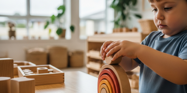 Toddler building fine motor skills through repetitive block play at Sunshine Coast early learning centre
