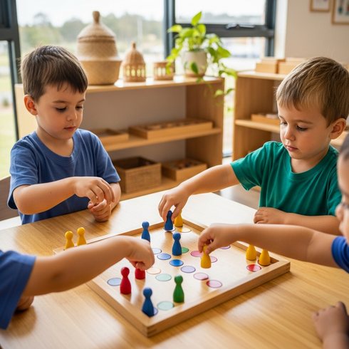 Preschool children develop strategic thinking skills through board games at Sunshine Coast early learning centre